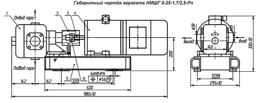 Габаритная характеристика насосов НМШГ 8-25-1,7/2,5-Рп