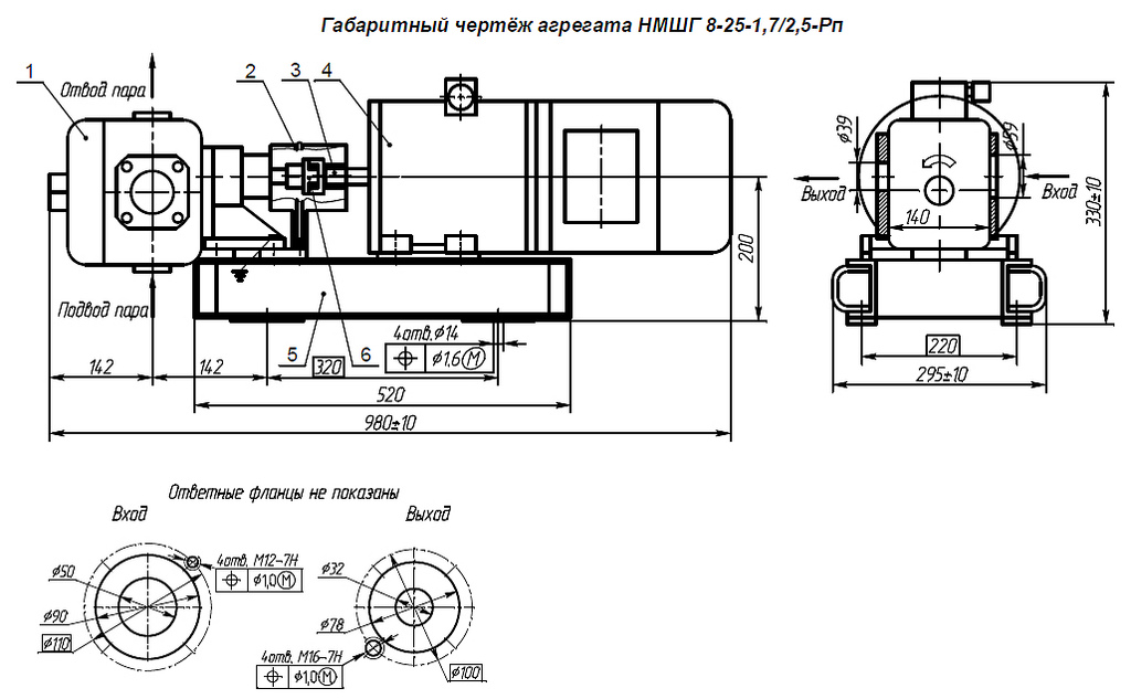Габаритная характеристика насосов НМШГ 8-25-1,7/2,5-Рп