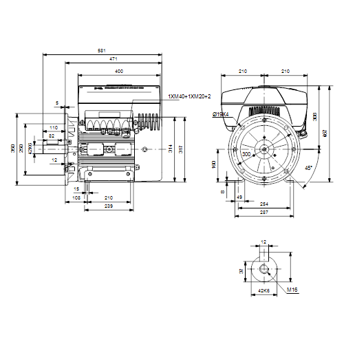 Габаритный чертеж насосов MGE160MD