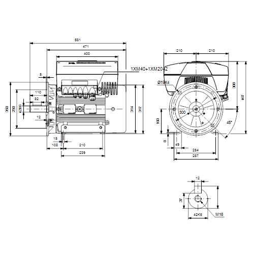 Габаритный чертеж насосов MGE160LB